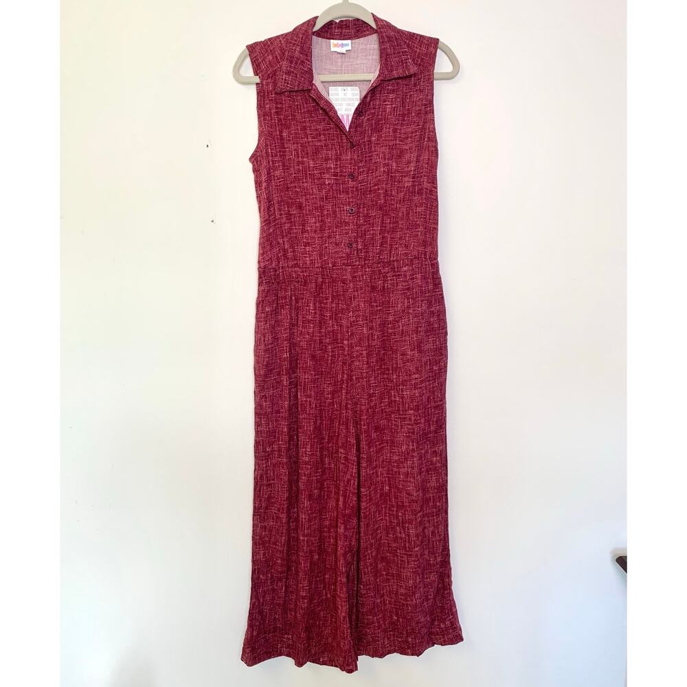 LuLaRoe NWT Red Collared Sleeveless Wide Leg Jumpsuit Size M Summer Lightweight